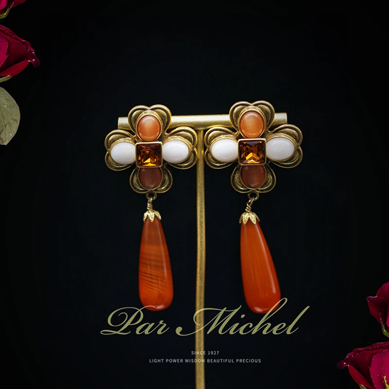 铜合金耳饰 小香经典马耳他十字架灵感法式风格浓郁法产小众D1015