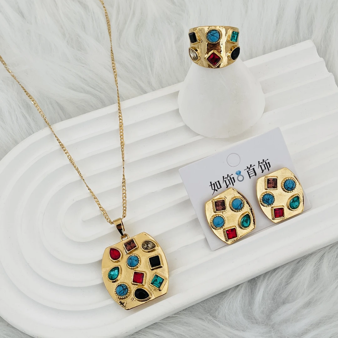 钛钢项链 如饰 彩色不规则三件套套装复古百搭个性气质首饰