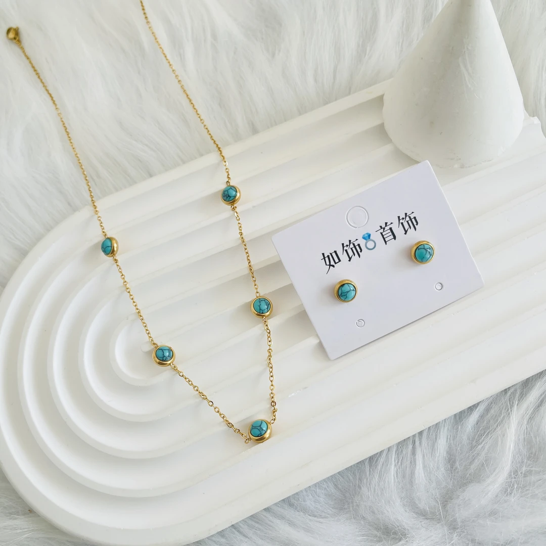 钛钢亚克力项链 如饰 新款蓝色两件套简约百搭轻奢首饰