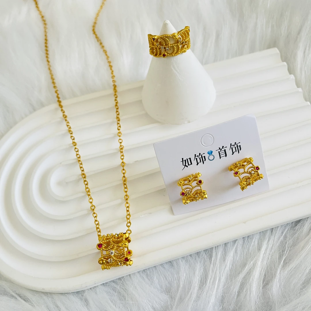 铜合金项链 如饰新款镂空nepal精美三件套套装金色简约时尚轻奢