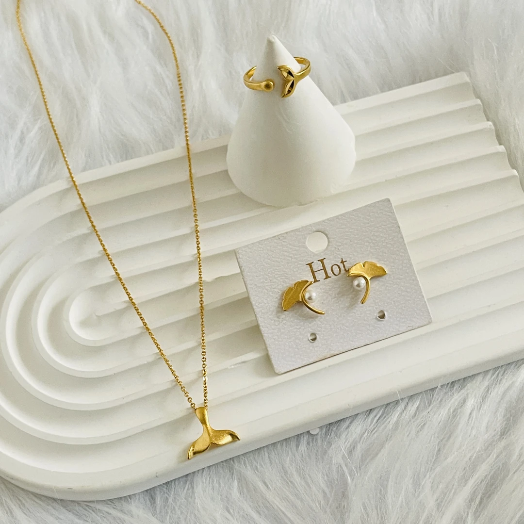 铜合金项链 如饰 银杏叶三件套套装