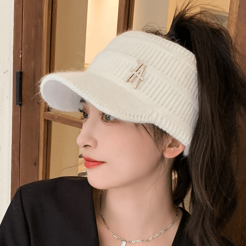 帽子女韩版潮鸭舌帽针织帽女秋冬运动帽子韩版潮跑步空顶帽毛线帽