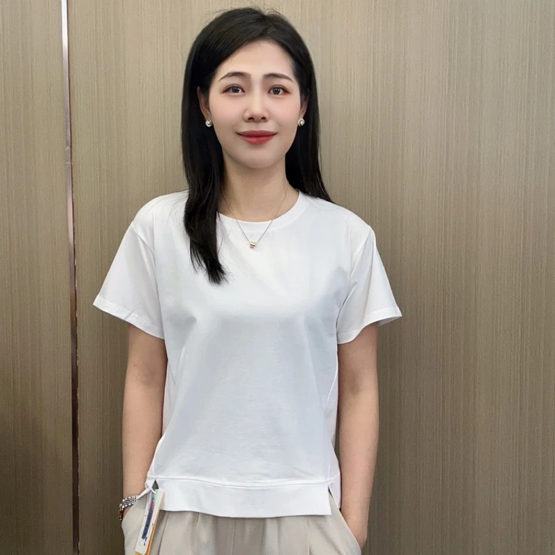 金六指夏季新款女士圆领纯色短袖百搭时尚舒适休闲款户外