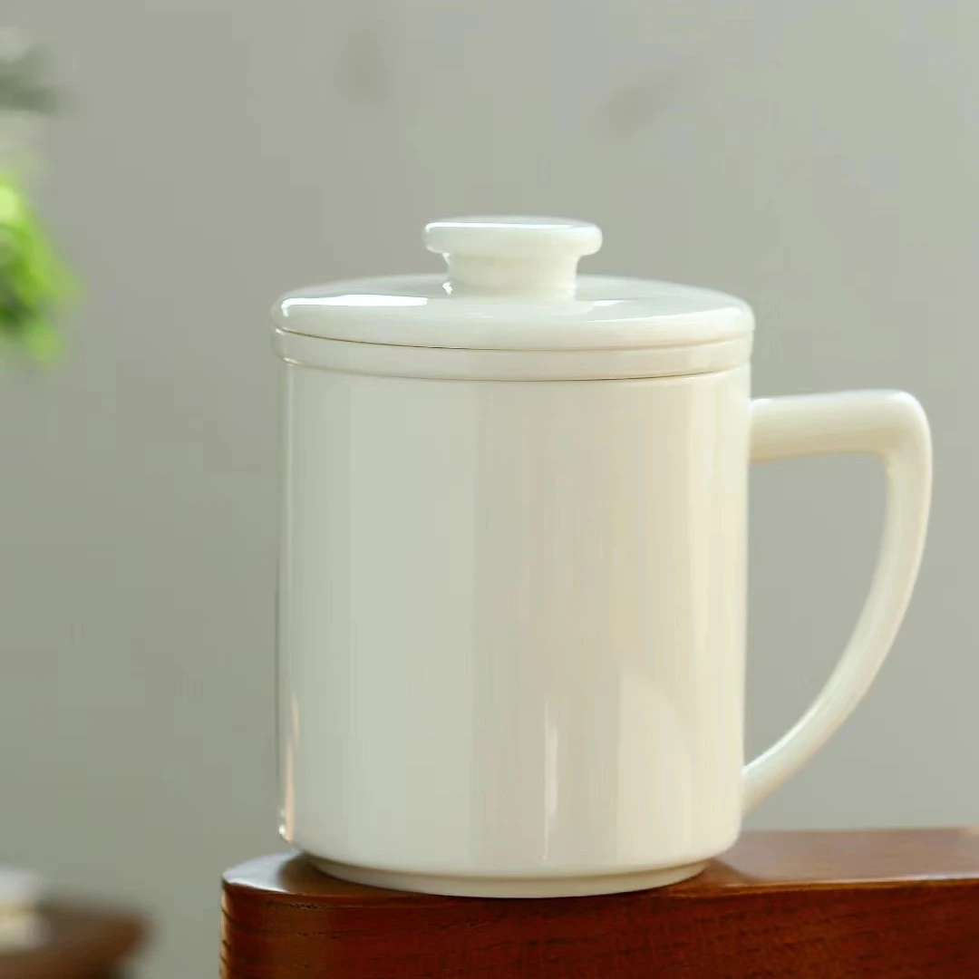 羊脂玉瓷茶杯过滤办公杯茶水分离杯将军陶瓷大容量泡茶杯会议杯