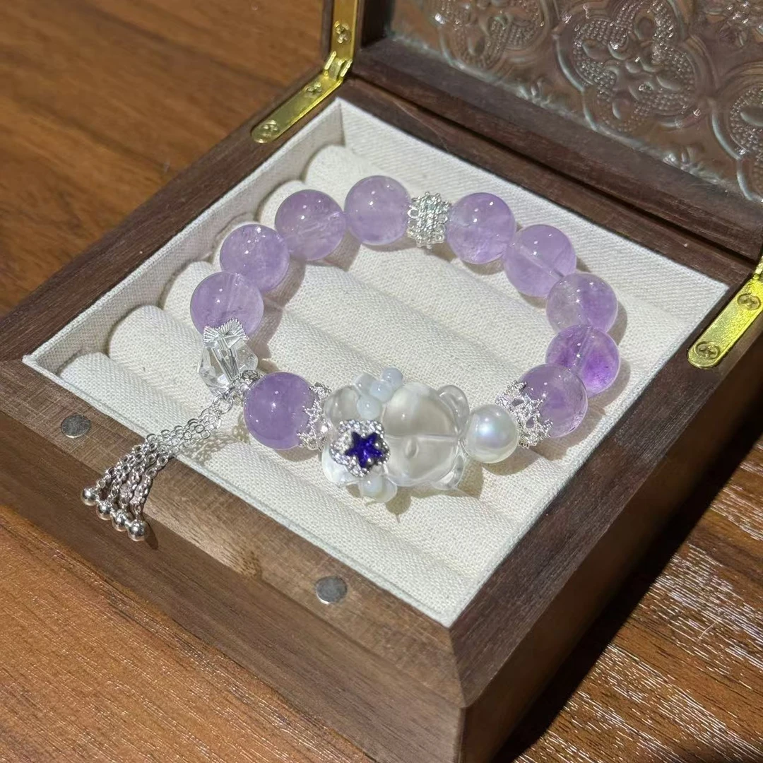 小熊出没薰衣草紫水晶手链 均有瑕棉裂坑点颜色微差多样发一DD281