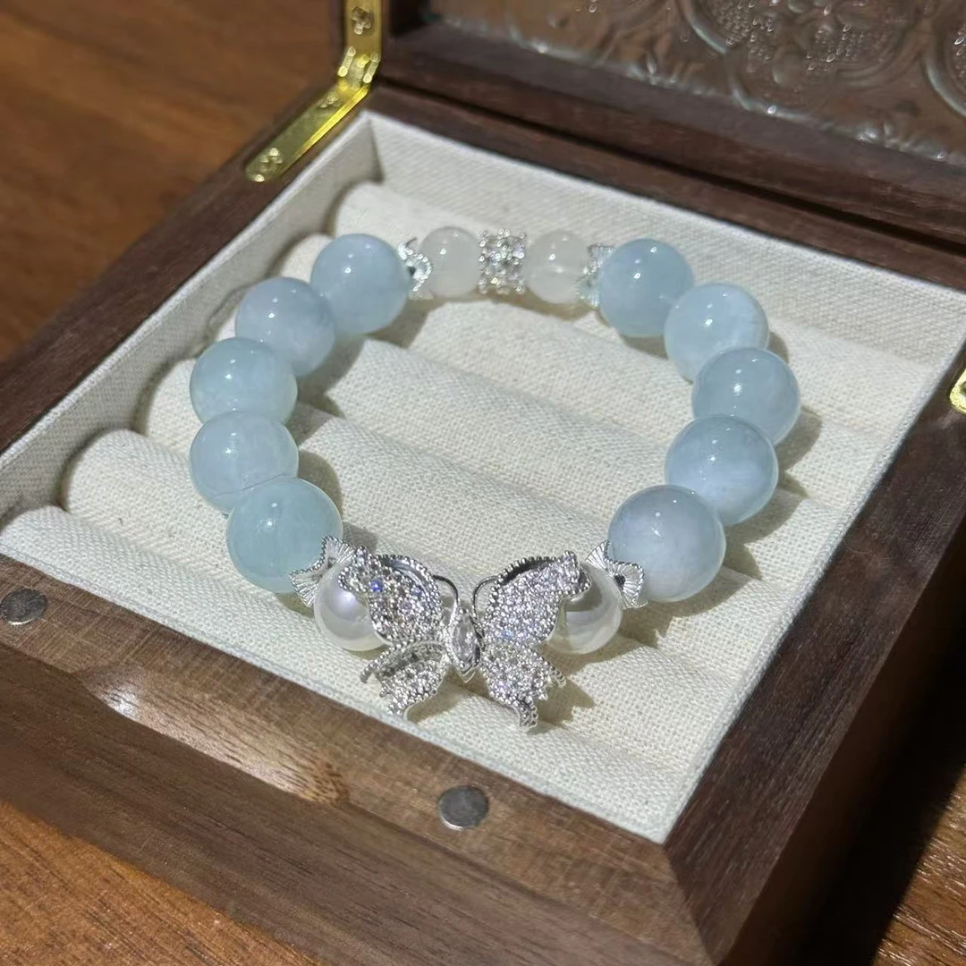 海蓝宝蝴蝶手串手链 均有瑕棉裂坑点颜色微差多样发一DD272