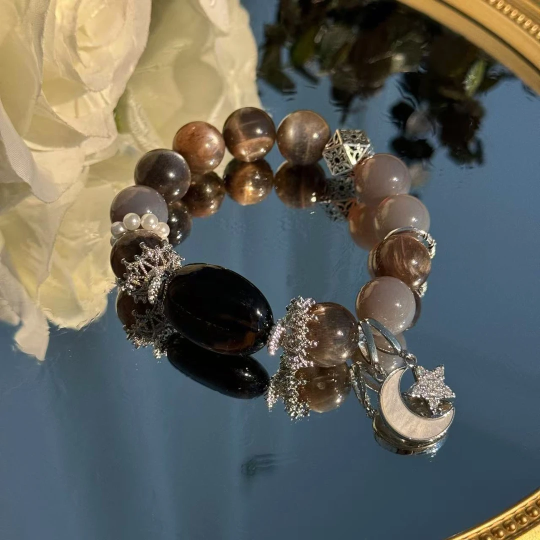 茶水晶玛瑙黑骨干多宝水晶手串手链 均有瑕颜色微差多样发一F72