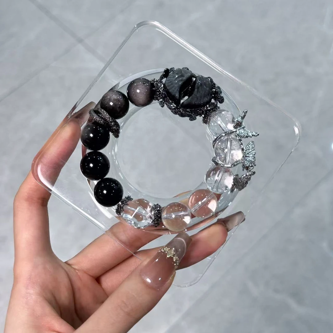 「堕天使」银曜石羽翼雕刻镶嵌白水晶手串手链DD106