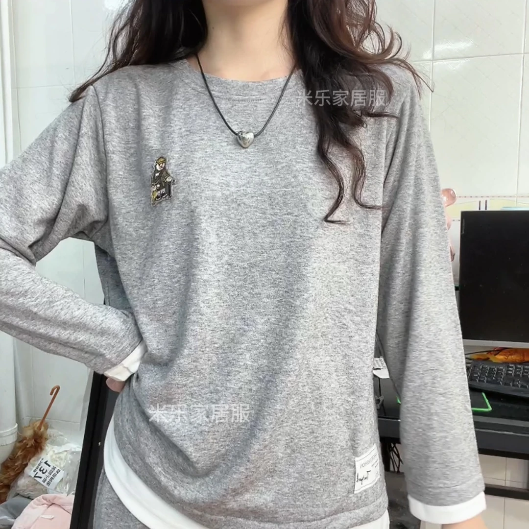 睡衣女士秋冬小熊可外穿假两件家居服套装