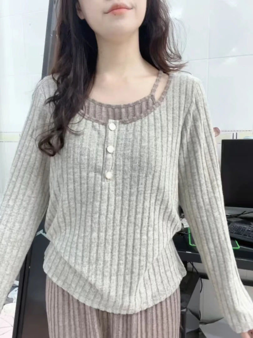 2025初春季新款纯欲假两件长袖长裤、带胸垫