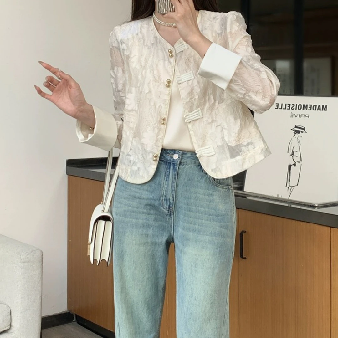 5002国风新中式蕾丝小香风外套女2024年夏季新款小个子百搭开衫