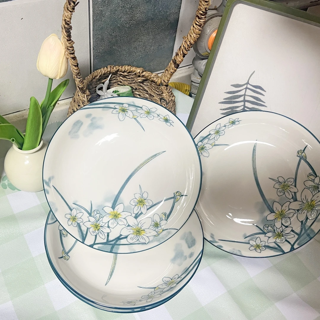 【精品陶瓷】水仙花 8 英寸陶瓷釉下彩深盘 6 个装！