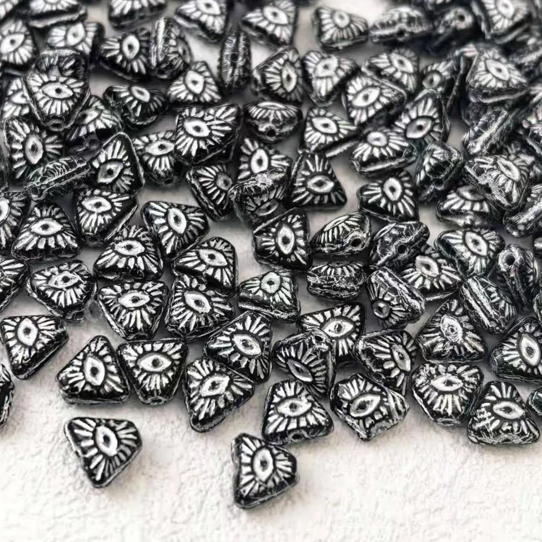 进口捷克琉璃7mm黑银全知之眼直孔串珠diy手工项链手链配件散珠