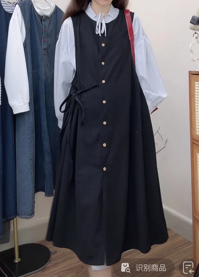 mimi~小个子新款孕妇装2024韩版时尚宽松显瘦A字连衣裙+背带裙