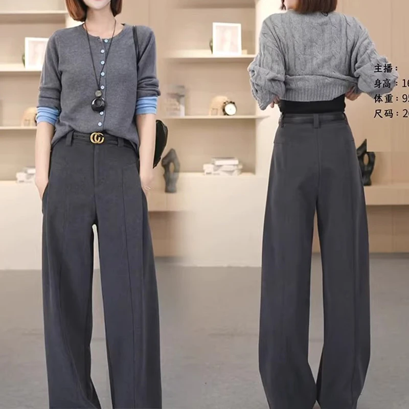 【专柜正品】毛呢裤女2025秋冬加厚新款高腰宽松窄版休闲阔腿裤裤子