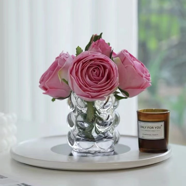 INS风手感保湿玫瑰仿真花玻璃瓶套装现代餐桌面玄关花瓶装饰品