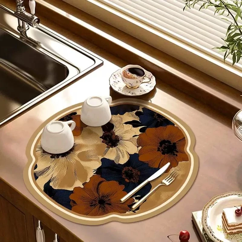 美式金色花软硅藻泥台面沥水垫吸水防滑垫隔热垫茶垫