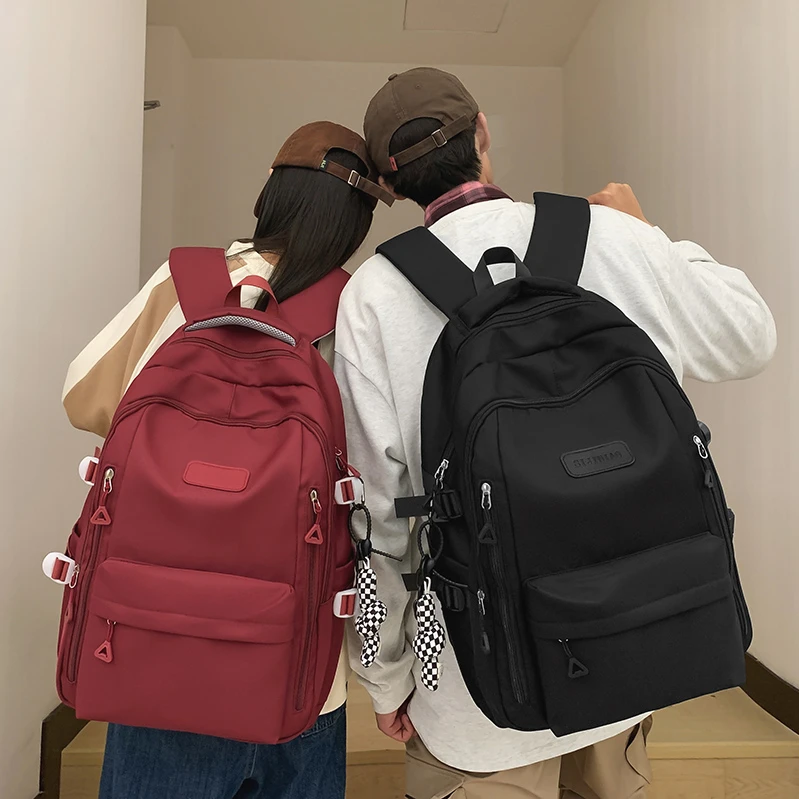 书包女大容量男款高中初中生中学生双肩包大学生简约纯色休闲背包