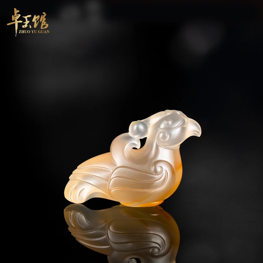 【卓玉馆】高古玄鸟 天然北红仿古凤挂件吊坠 苏工