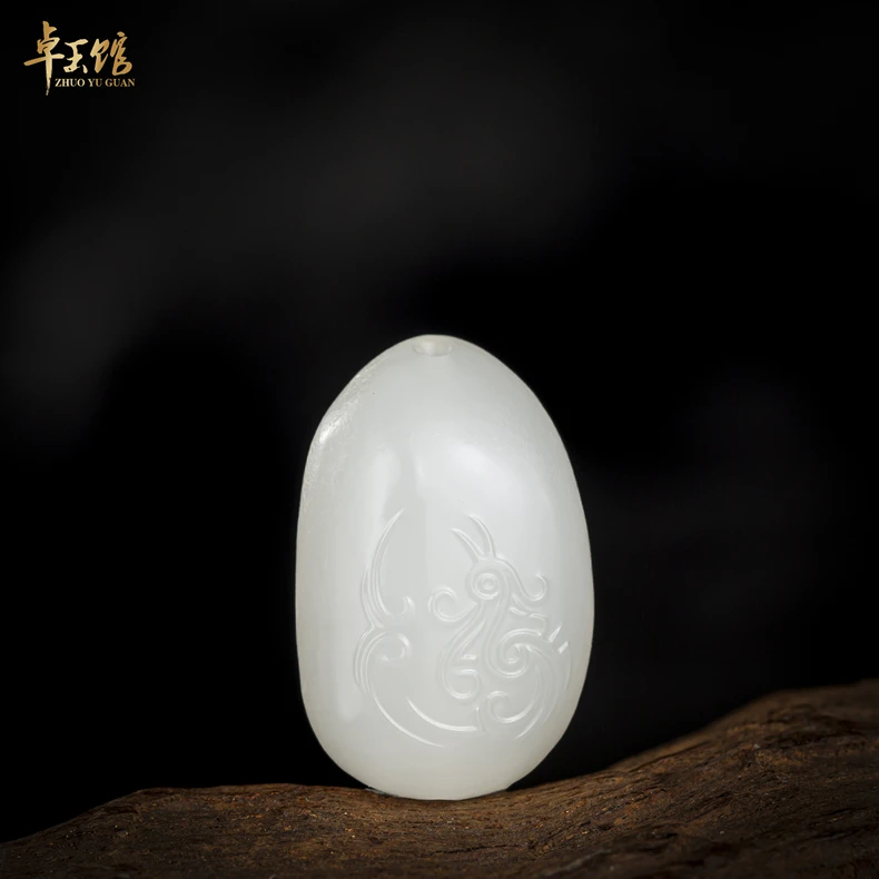 【卓玉馆】玄鸟纹坠 和田白玉 独颗 仿古手串隔珠配饰背云