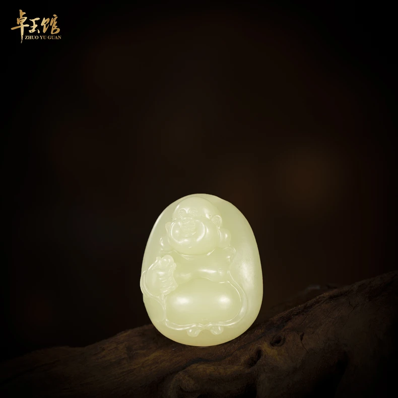 【卓玉馆】持珠弥勒  和田玉青海黄口料笑佛女款吊坠挂件苏工名家