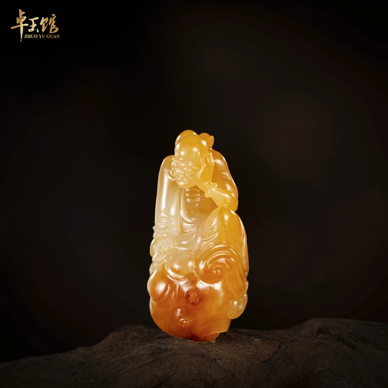 【卓玉馆】骑象罗汉 和田玉黄沁圆雕挂件吊坠 苏工