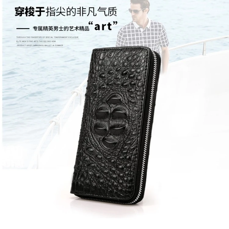 男士鳄鱼纹真皮皮卡包多功能钱包手拿包个性长款休闲男款质感2023