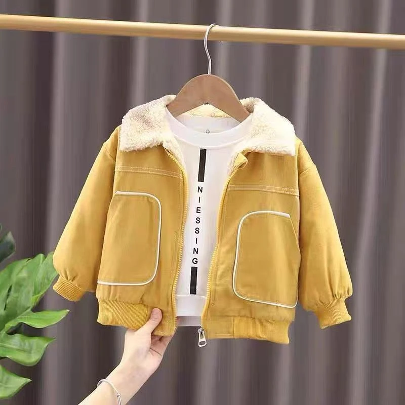 男童加绒外套秋冬装新款潮宝宝洋气时髦儿童加厚翻领夹克