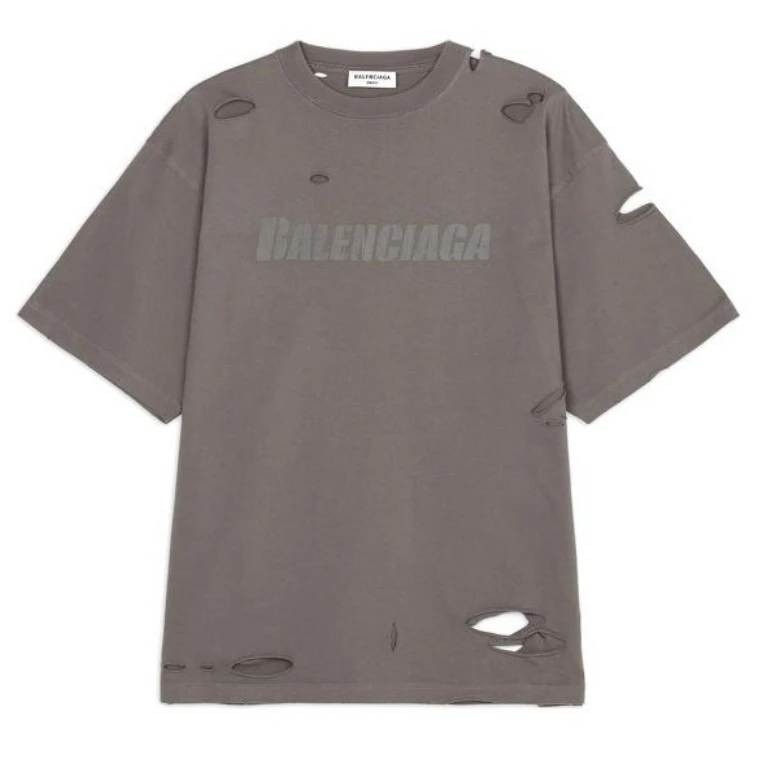 全新未使用 Balenciaga/巴黎世家 巴黎世家做旧破洞字母logo短袖