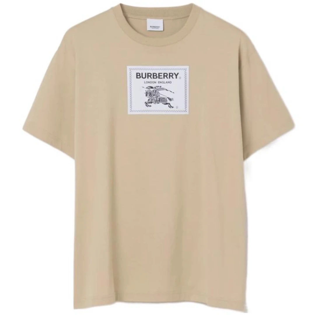 全新未使用 BURBERRY/博柏利 战马logo贴花圆领短袖T恤卡其色