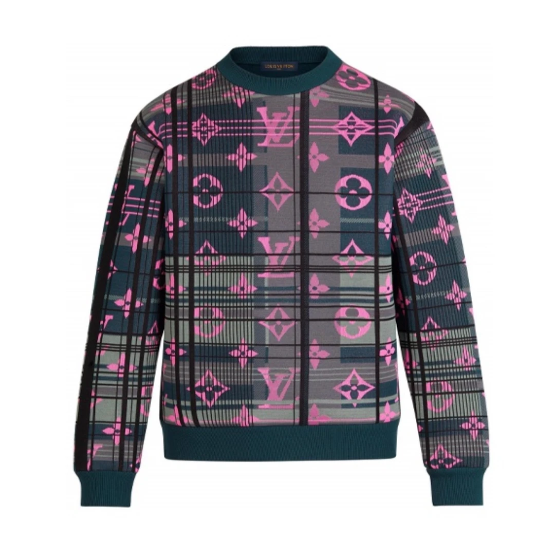 全新未使用 LouisVuitton/路易威登 LV满印老花男士老花卫衣圆领