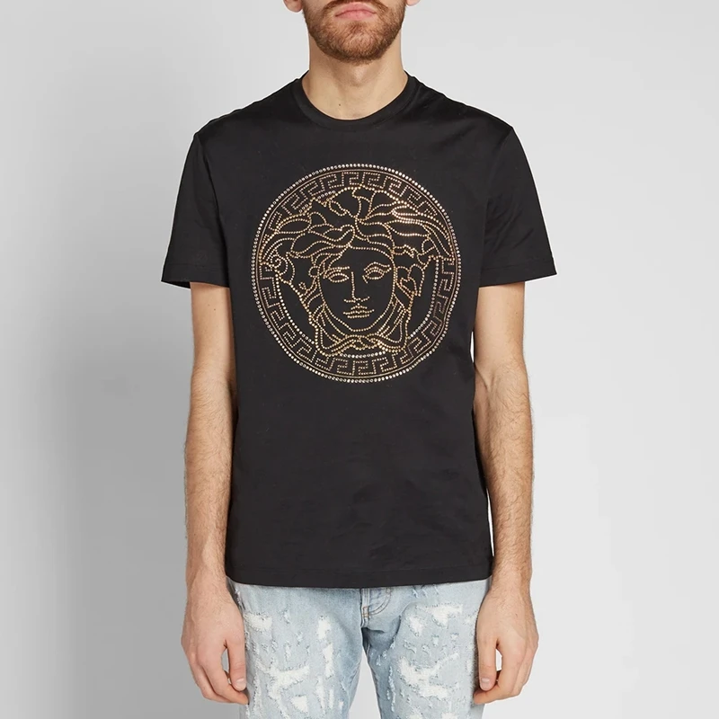 全新未使用 VERSACE/范思哲 美杜莎头像铆钉黑色短袖男款T恤