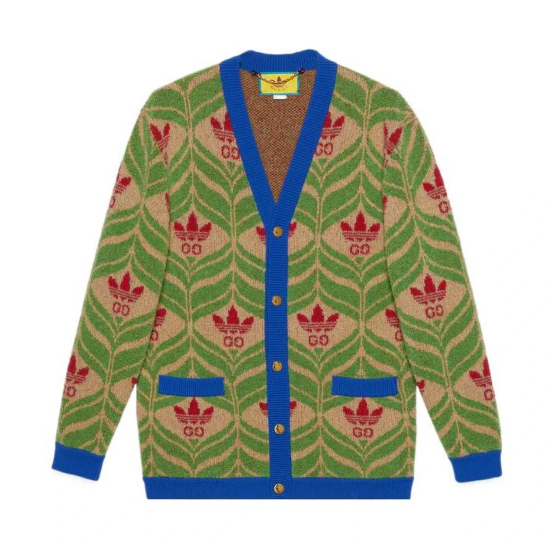 全新未使用 GUCCI/古驰 Adidas古驰阿迪联名三叶草针织开衫外套