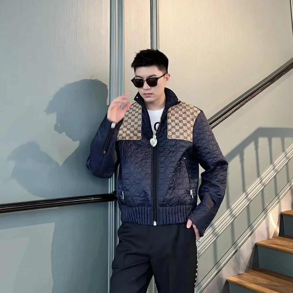 全新未使用 GUCCI/古驰 剪标拼色GG织物夹克外套经典拼色