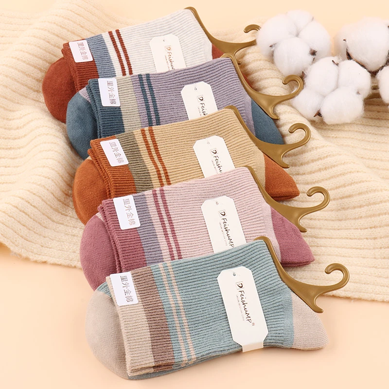 运动纯色学院风中筒短袜百搭冬季保暖加厚女袜女冬天