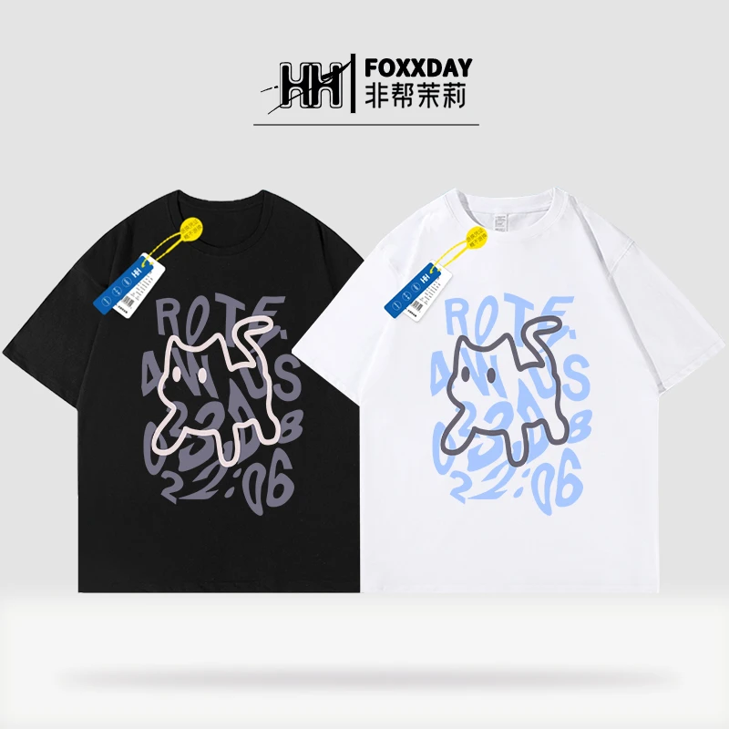 FOXXDAY【巴黎小猫】纯棉印花高智淡人T恤休闲潮流男女同款KF10037