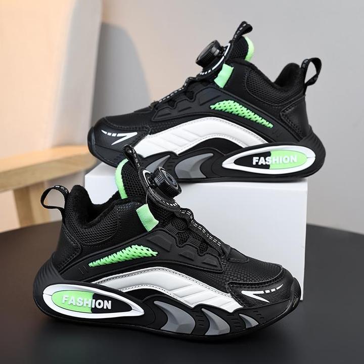 安踏少年童鞋男童运动鞋秋冬款防水皮面旋转扣儿童跑步鞋中大童鞋