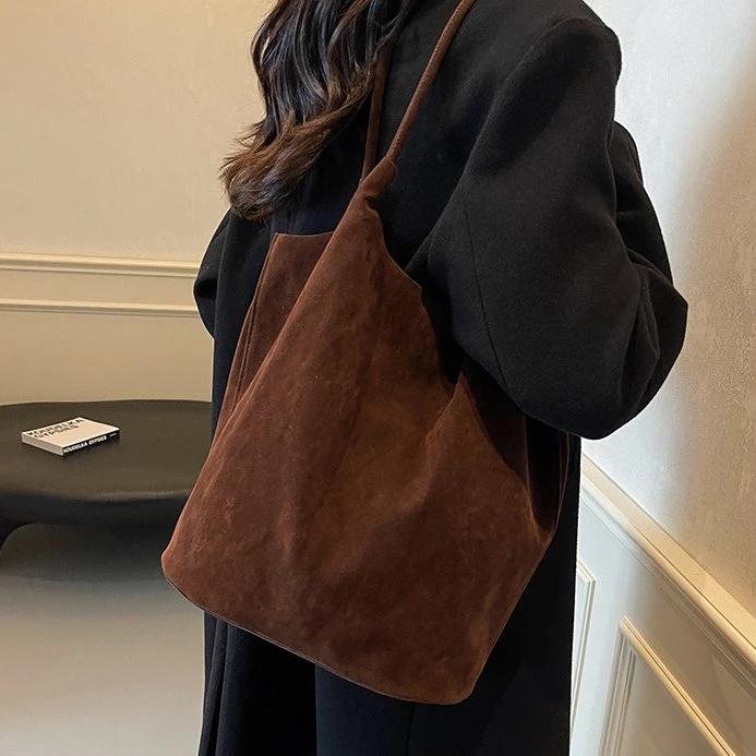 复古车缝线PU简约大容量女单肩托特包拉链腋下包休闲包