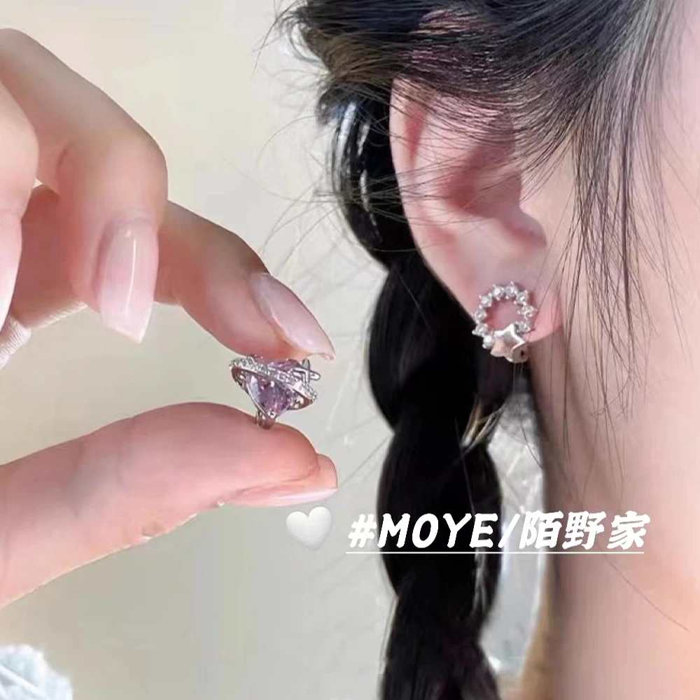 MOYE/陌野耳骨夹“甜美少女”粉色爱心不对称无耳洞高级气质可爱