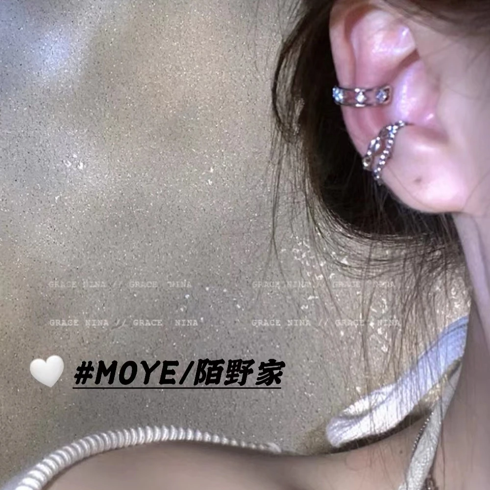 MOYE/陌野耳骨夹“沙径”原创中性冷淡风双环锆石流苏耳骨夹小众ins