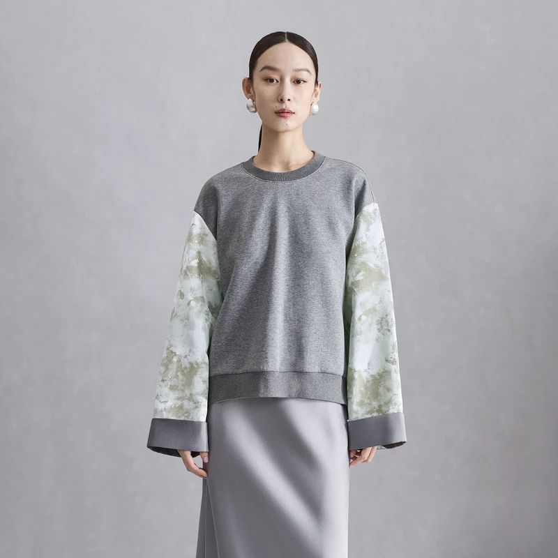 Naivee/纳薇搭搭【达人】新中式宽松前短后长拼接卫衣248147401