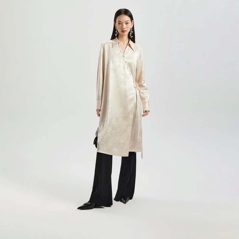 Naivee/纳薇【官旗】喜愿新中式春新款国风提花斜襟连衣裙24C261539