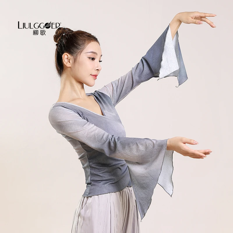 柳歌古典舞舞蹈服女晕染身韵飘逸纱衣中国舞仙气喇叭袖练功服上衣