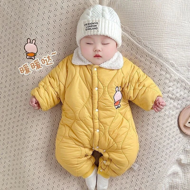 巴拉巴拉婴儿棉羽绒服连体衣加绒宝宝衣服防风外出服婴幼儿冬季保