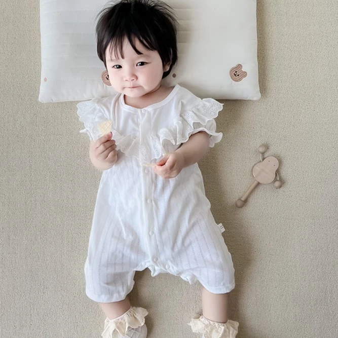 婴儿薄款新生儿连体女宝宝外出洋气透气韩版纯棉幼儿满月婴童短袖