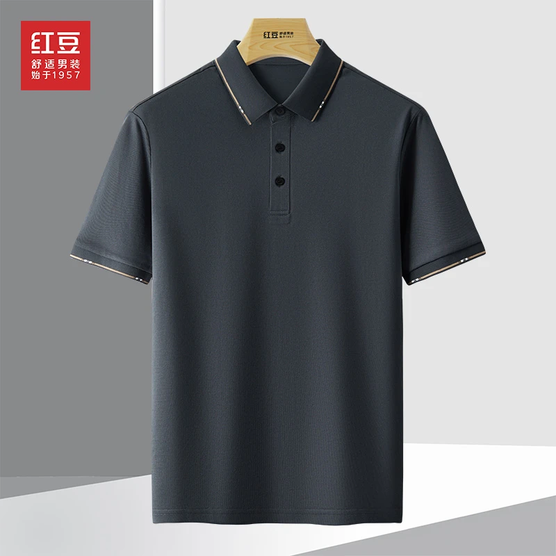 【冰蚕丝＋冰感棉】红豆桑蚕丝棉感polo男士夏季透气舒适纯色商务