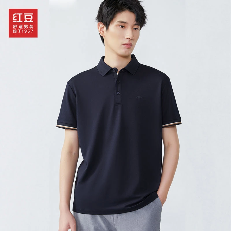 【含桑蚕丝+天丝莫代尔】红豆新款polo衫舒适冰蚕丝凉感透气短袖男