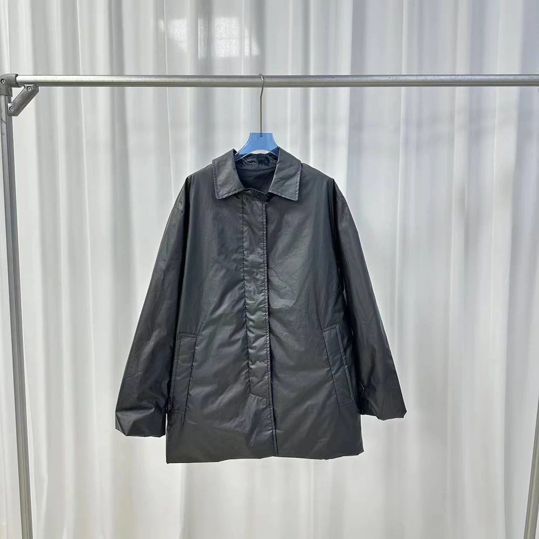 D STUDIO 黑色涂层翻领羽绒服 D1500