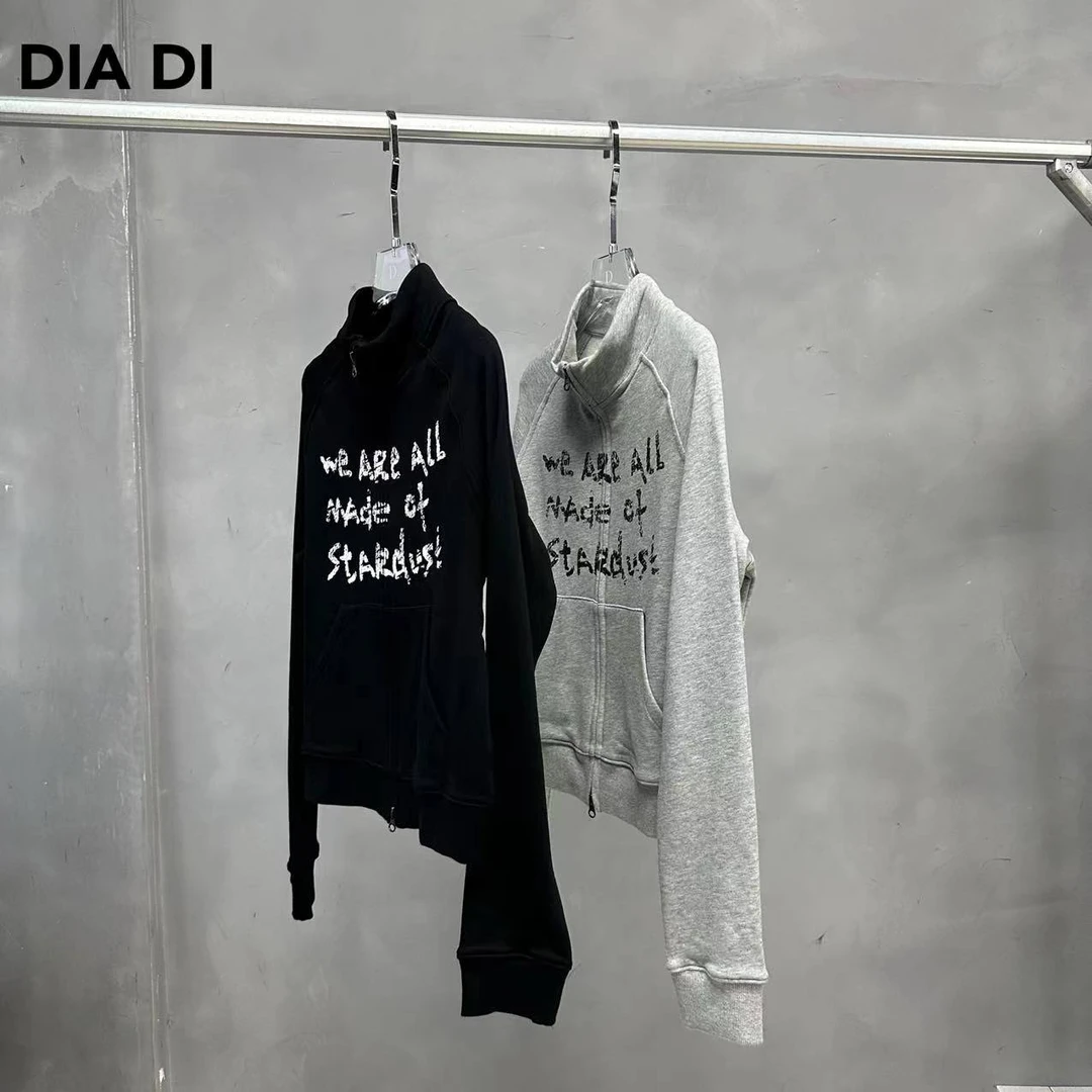 D STUDIO 黑灰两色字母拉链卫衣外套 D1194