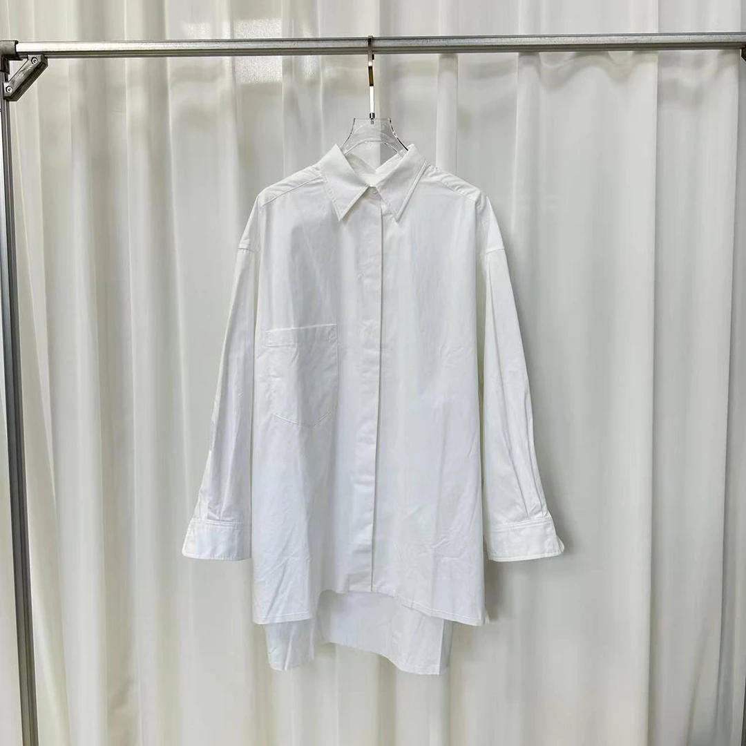 D STUDIO 白色廓形下摆衬衫前短后长 D1608